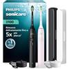 PHILIPS Spazzolino elettrico sonico Philips Sonicare Serie 3100 - Sensore di pressione, 3 intensità, EasyStart, SmarTimer, autonomia 14 giorni, custodia, nero e rosa, confezione da 2, HX4072/42, [Nuovo]