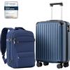 COOLIFE EasyJet Trolley Bagaglio a Mano 55x40x20 e Zaino da Imbarco 20L(40x25x20cm) Set di Valigie, Valigia Bagaglio a Mano, Chiusura a Combinazione Laterale con TSA per Ryanair
