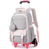 Tanou Zaino per la scuola, trolley per ragazze, 30 l, con ruote, trolley rimovibile, borsa per la scuola elementare, scuola secondaria, zaino casual con 6 ruote, grigio., 32x20x47 cm, Casual