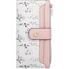 Farcauo Portafogli Portamonete RFID Portamonete medio grande con motivo floreale rosa Portamonete da donna con scomparto per documenti e tasche per carte