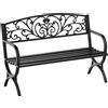 Outsunny Panchina da Giardino Esterno a 2 Posti in Metallo, Panca in Acciaio con Schienale fiorato, 127x60x85 cm, Nero | Aosom Italy