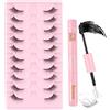 Poiuyoiu Mezze Ciglia Wispy Cat Eye Kit Ciglia Finte Soffici con Colla per Ciglia e Dispositivo di Rimozione 3/4 Ciglia ad Angolo Naturali di Visone 10 Paia