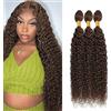 Salharer Extension Capelli Veri Tessitura Curly Wave Human Hair Bundles Unprocessed Real Hair 3 Extensions 50g/Per Double Weft Remy #4 Chocolate Brown Color 30 32 34 Inch