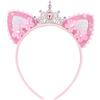 Goktvai Orecchie da Gatto Fascia per Capelli Halloween, Copricapo con Corona di Strass Rosa Graziosi Copricapi Halloween Feste Cosplay Capelli Accessorio per Donna
