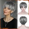 Sofeiyan Parrucca Corta Taglio Pixie,Parrucche da Donna Resistenti al Calore e Naturali con Frangia,Parrucca in Capelli Sintetici Grigio da 23 cm,Uso Quotidiano e le Feste
