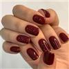 LunarCharm 24 pezzi unghie quadrate a pressione rosso vino, unghie corte a pressione, unghie finte artificiali riutilizzabili, copertura totale, unghie finte per donne