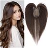 S-noilite Topper Capelli Umani per Donne, 21g Capelli Veri Frangetta Laterale, Brun Moka Frangia a S Fermaglio per Capello, Capello Umani Toppers con 8x11CM Base in Pizzo per Diradati, 27CM #2R