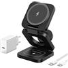KU XIU Stazione Ricarica per Apple, 3 in 1 caricatore wireless per iphone, supporto magnetico pieghevole per iPhone 17/16/15/14/13/12, caricabatterie rapido da 5 W per Apple Watch, per Airpods