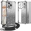 Yutwo Cover per Honor 400 Lite, Custodia Trasparente Antiurto per Honor 400 Lite con Cordino, Carta Glitterata Rimovibile e Cornice Zincata con Laccio, Nero