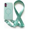 JIYUDZ JIYU Cover Magnetica per iPhone 16 Plus 6.7 con Cordino,Custodia Silicone Compatibile con MagSafe,Cover Silicone con Corda Collana Tracolla Laccio Regolabile,Menta verde