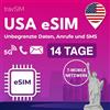 travSIM eSIM USA Nativa - Compatibile con T-Mobile | Dati 5G illimitati negli Stati Uniti | Chiamate e SMS illimitati | Validità 14 giorni | Consegna immediata via e-mail