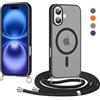 Olgary Cover Magnetica per iPhone 16 Plus con Cordino, Compatibile con Magsafe, Traslucida Opaca Hard PC Sottile Antiurto Protettiva Case, Custodia con Laccio Collana Tracolla Corda, Nero