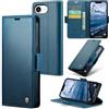 Idhiem Flip Libro Wallet Cover per iPhone 16e, Blu | Pelle PU Premium, Custodia Portafoglio Flip Libro, Blocco RFID, Slot per Carte, Antiurto Wallet Cover, Funzione Supporto