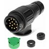 QWORK Spina 13 Poli per Rimorchio Impermeabile 12V, con Copertura di Protettivo Verde, per Camion RV Barca Caravan