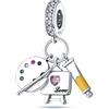 Generic M&S - Ciondolo a forma di cuore, in tela con tavolozza e pennello, in argento Sterling 925, compatibile con braccialetti Pandora ed europei