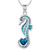 LONAGO Collana con Cavalluccio Marino per Donna 925 Sterline Argento Cavalluccio Marino Blu Che Tiene A Forma Di Cuore Pietra Portafortuna Pendente Collana (Dicembre)