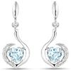 Miore orecchini pendenti e a goccia con diamante e topazio in oro bianco 9 carati 375 8 diamanti taglio brillante 0,04 carati e topazio blu a forma di cuore 0,42 carati, lunghezza 17 mm
