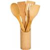 PARENCE - UTENSILI DA CUCINA IN LEGNO 5 PEZZI 30CM - Set di bambù con supporto - Spatola e cucchiaio per cucina
