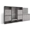 Skraut Home | Scarpiera | Mobile Salvaspazio | 287x145x35 cm | Camera da letto, stanza | Armadio Aperto | Cassettiera | Pannelli Decorativi | Stile moderno | Cemento