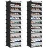 SONGMICS Scarpiera a 10 Scomparti, Set di 2, Scaffale Componibile in Plastica, Armadietto Portascarpe Fai da Te con Ante e Martelletto, Mobiletto Porta Scarpe, Nero LPC010B02