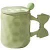 Huiyiwert Carina tazza da caffè da 450 ml, grande tazza da caffè con coperchio e cucchiaio, graziosa con fiocco, in ceramica, idea regalo per donne e fidanzate (verde)