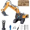 Ezweiji Escavatore Telecomandato con Telecomando Cabina, Veicolo da Cantiere RC 11 Canali con Joystick di Simulazione e Pala in Metallo, Trattore Giocattolo Sabbiera, Regalo Bambino 3 4 5 6 Anni