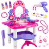 Kinderplay Toeletta Trucco Bambina con Specchio Magico - Luci e Suoni, Phon a Batteria, Ingresso MP3 - Sgabello Incluso - 62x33x64,5 cm - 3+ Anni