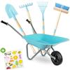PHIBER-SPORTS Carriola per Bambini + Attrezzi da Giardino in Metallo: Pala, Scopa, Rastrello per Bambini, Rastrello + Adesivo Resistente alle Intemperie - Per Giardino, Sabbia, Spiaggia