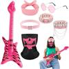 Matreeglam Set da 7 pezzi punk gotico rocker per donne, uomini, adulti, costume hip hop 70 anni '80 90 con chitarra, occhiali, maschera, bandana, in metallo pesante, per rocker party, cosplay