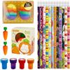 Henjunu 12 matite pasquali + 2 gomme a forma di uovo di Pasqua + 2 gomme a forma di carota + 4 timbri + 1 temperamatite con custodia, cancelleria regalo di Pasqua