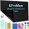 CHMMY Foglio di Lavagna Nero Adesivo, 45 x 60 cm, pellicola autoadesiva per lavagna, lavagna cancellabile, 6 gessi senza polvere, 6 magneti, panno, tangram, supporto per gessi, supporto magnetico per