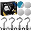 AOLLEN 4 Pezzi 32 MM Ganci Magnetici Extra Forti 34 KG Forza, Gancio Magnetico con 4 Pezzi Placche Metalliche Adesive, Magnete con Gancio Cucina, Frigorifero, Griglia, Crociera