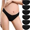 Briyat Pantaloni Premaman Donna Mutande Gravidanza Cotone Post Parto Traspirante e a Vita Bassa 6 Pezzi,Nero*6,XXL