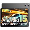 Rebecco Tablet 10 Pollici, Tablet Android 15 con Gemini AI, 18 GB RAM + 128 GB ROM + 1 TB TF, Quad-Core, Schermo Touch IPS HD 1280x800, Batteria 6000 mAh, Widevine L1, WiFi 5G & BT 5.0, Fotocamera 5MP + 8MP