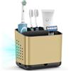 toprance Portaspazzolino con scarico, portaspazzolino rimovibile in oro nero per bagno, organizer per spazzolino elettrico, 4 scomparti, organizer per spazzolini da denti per famiglia