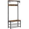 VASAGLE Appendiabiti, Armadio da ingresso, con tavola superiore, scarpiera, panca e 5 ganci doppi, telaio in metallo, 80 x 32 x 178,5 cm, stile industriale, marrone rustico e nero HSR45BX