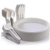 Fuyit Piatti Carta Stoviglie per Feste, Set di 200 Posate con 50 Piatti, 50 Forchette, 50 Coltelli e 50 Cucchiai per Matrimonio,Campeggio e Picnic