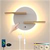 KZT Lampada da parete con porta di ricarica USB, lampada da parete con controllo tattile, dimmerabile, montaggio a parete con spina e cavo, 15 W, lampada da comodino, illuminazione da parete, Bianco