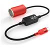 J&D Adattatore da USB-C a Presa Accendisigari 12V, Cavo Convertitore USB-C DC 12V 18W per Dash Cam, GPS, Registratore Guida con Display Voltaggio, Rosso, 0,3 m