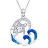 LONAGO Collana Tartaruga per Donna 925 Sterline Argento Onda Blu con Tartaruga Pendente Collana per Mamma (Aprile)