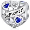 Friggem Charm Pietra di Nascita Settembre, Ciondolo cuore di Pietra di Nascita in Argento Sterling 925 e Charm Pandora,Adatto per Perline Charm bracciali europei, Regali per donne ragazze