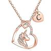 TINGN Collana Unicorno, Ciondolo a Cuore in Oro Rosa, Catena da Donna con Lettera C, Gioielli Regali Unicorno per Ragazze e Donne