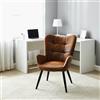 MEUBLE COSY Sedia da Ufficio con Braccioli, Poltrona da Scrivania Ergonomica Imbottita in Pelle Scamosciata, Sedia da Lavoro Comoda per Studio, Home Office, Marrone