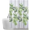 ANSIO Tenda da doccia resistente alla muffa e alla muffa, 180 x 180 cm, tessuto idrorepellente, 100% poliestere, motivo foglie, verde palma
