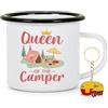 Joymaking Tazza smaltata da campeggio con scritta Queen of the Camper, idea regalo per campeggiatori, accessori da campeggio, tazza regalo per fidanzata, 350 ml