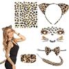 GWAWG Leopard Costume Set Leopard Ears Hair Bands Ties Bracelet Tail Face Sticker and Tattoo Art Stickers for Fancy Dress, Carnival, Party Animals