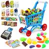 deAO Carrello Spesa Bambini, Cucina Giocattoli Negozio Playset (Blu) | 48 Cibo Frutta Verdura Gioco di Ruolo Cibo Finto Giocattolo educativo, Cariola Giocattolo per Bambini, 46*30*43CM
