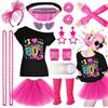 Beamely 27 pezzi, accessorio per feste, discoteca al neon degli anni '90, t-shirt, tutù, braccialetto, borsa banana, occhiale, braccialetto, collane, cavigliere, donna tenuto, anno a tema sera carnevale