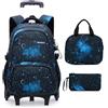 Amythe Zaino Trolley Set da 3 pezzi per Ragazzi, Zaini Scuola Elementare Media Superiore con Borsa Pranzo Borsa per Penna, Zainetto Bambini con Ruote Valigie, 32x19x48cm, Blu