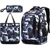 Amythe Zaino per Ragazzi delle Scuole Elementari e Medie, Set di Zainetto per Bambini Impermeabile con Stampa Mimetica, Zaino Casual con Zaino a Tracolla e Astuccio per Penne,Mimetica